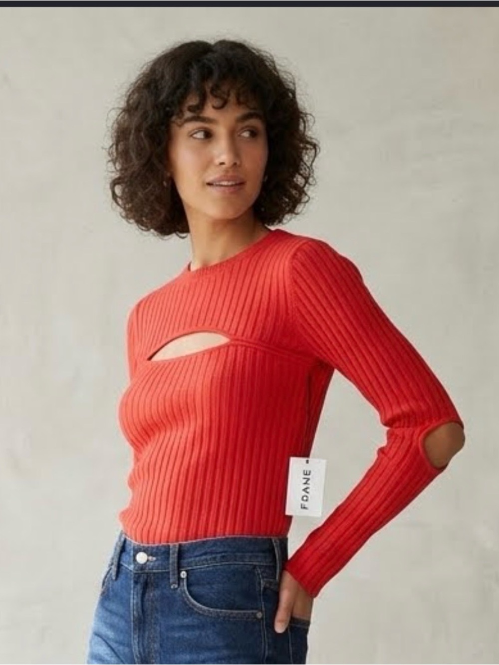 FRAME cutout wool ribbed knit red‎ top casual NWT